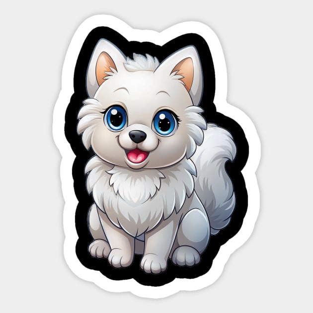 Cute Kawaii White Pomeranian Puppy Artwork Sticker by IamActiveDog